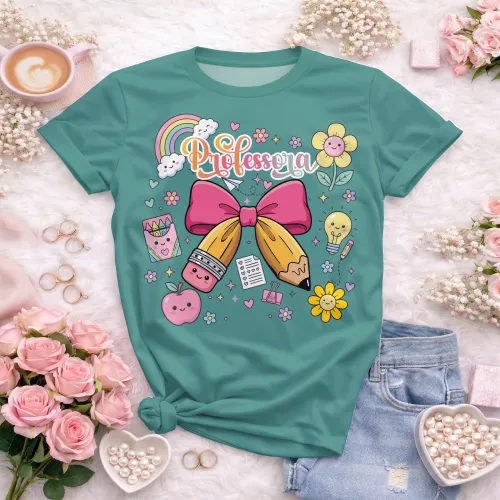 Arte pronta para camisa de professora candy laço lapis formato CDR CorelDraw com varias cores