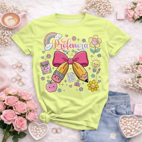 Arte pronta para camisa de professora candy laço lapis formato CDR CorelDraw com varias cores