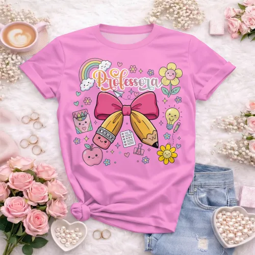 Arte pronta para camisa de professora candy laço lapis formato CDR CorelDraw com varias cores