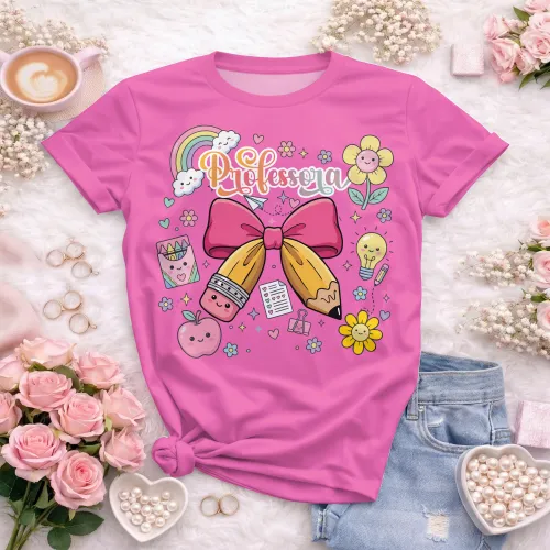 Arte pronta para camisa de professora candy laço lapis formato CDR CorelDraw com varias cores