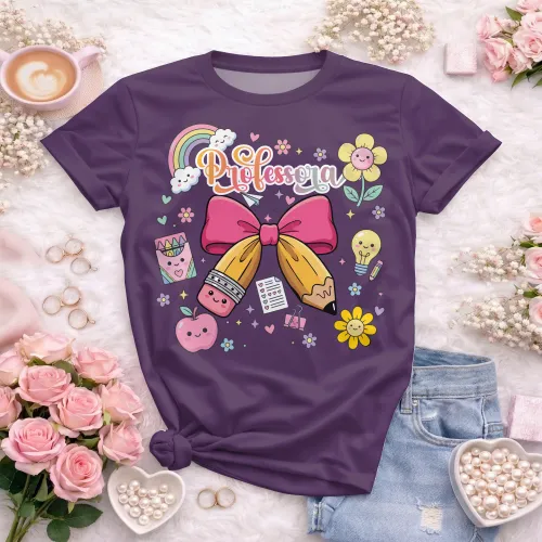 Arte pronta para camisa de professora candy laço lapis formato CDR CorelDraw com varias cores