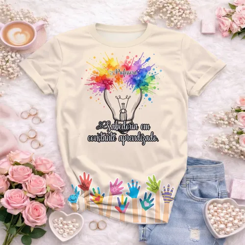 Arte pronta para camisa professora criativa lampada aquarela formato CDR CorelDraw com varias cores