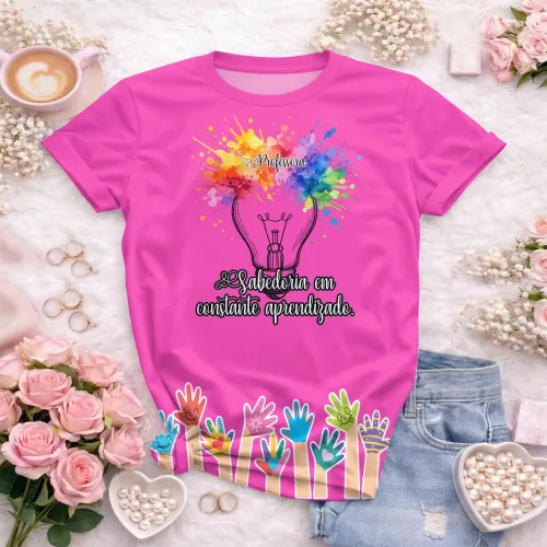 Arte pronta para camisa professora criativa lampada aquarela formato CDR CorelDraw com varias cores