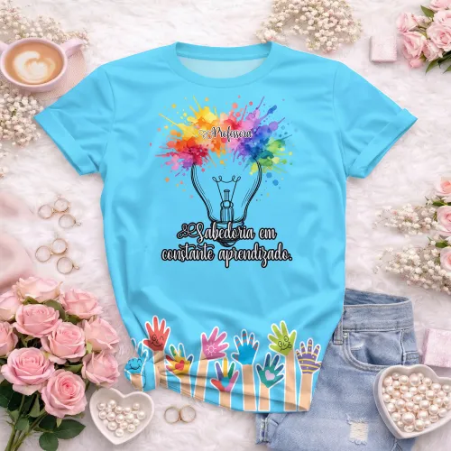 Arte pronta para camisa professora criativa lampada aquarela formato CDR CorelDraw com varias cores