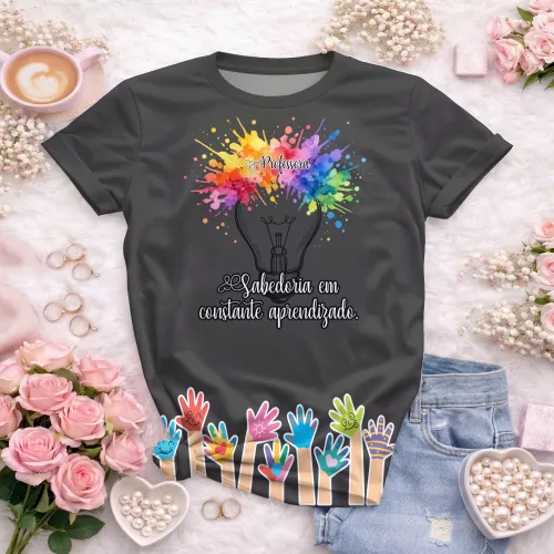 Arte pronta para camisa professora criativa lampada aquarela formato CDR CorelDraw com varias cores