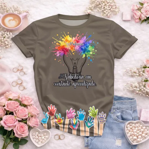 Arte pronta para camisa professora criativa lampada aquarela formato CDR CorelDraw com varias cores