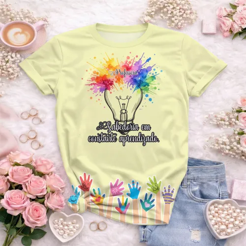 Arte pronta para camisa professora criativa lampada aquarela formato CDR CorelDraw com varias cores