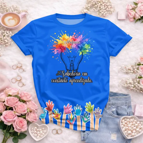 Arte pronta para camisa professora criativa lampada aquarela formato CDR CorelDraw com varias cores