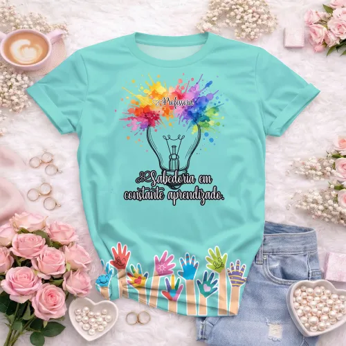 Arte pronta para camisa professora criativa lampada aquarela formato CDR CorelDraw com varias cores
