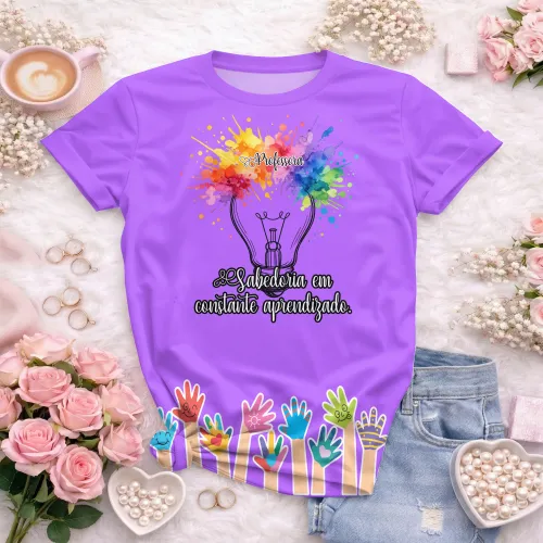 Arte pronta para camisa professora criativa lampada aquarela formato CDR CorelDraw com varias cores