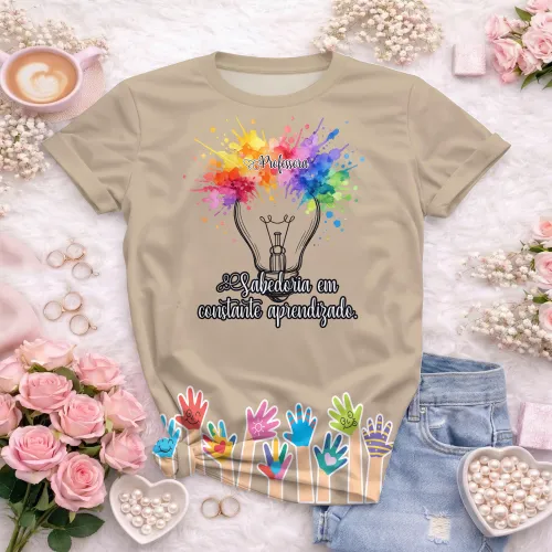 Arte pronta para camisa professora criativa lampada aquarela formato CDR CorelDraw com varias cores