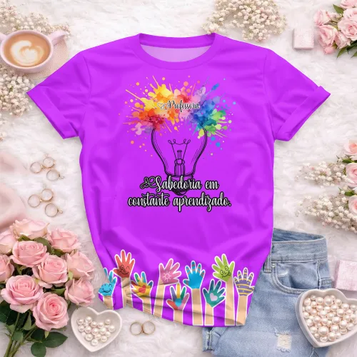 Arte pronta para camisa professora criativa lampada aquarela formato CDR CorelDraw com varias cores