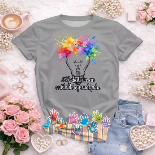 Arte pronta para camisa professora criativa lampada aquarela formato CDR CorelDraw com varias cores