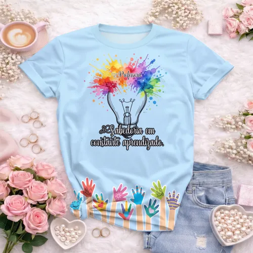 Arte pronta para camisa professora criativa lampada aquarela formato CDR CorelDraw com varias cores
