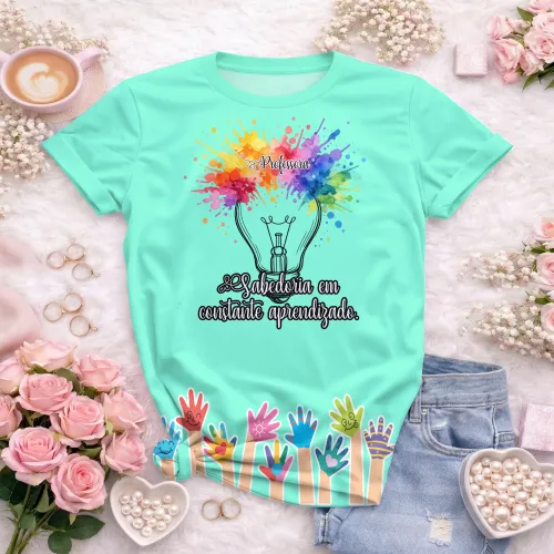 Arte pronta para camisa professora criativa lampada aquarela formato CDR CorelDraw com varias cores