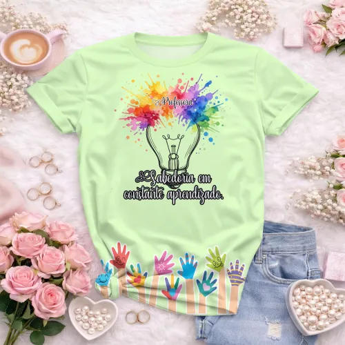 Arte pronta para camisa professora criativa lampada aquarela formato CDR CorelDraw com varias cores