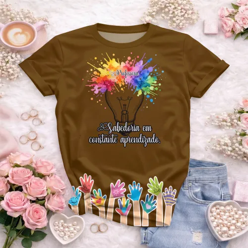 Arte pronta para camisa professora criativa lampada aquarela formato CDR CorelDraw com varias cores