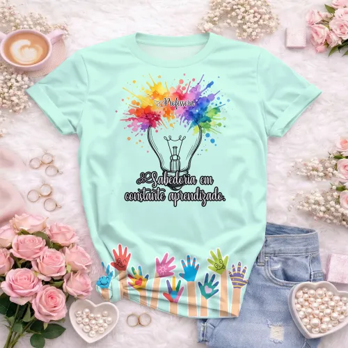 Arte pronta para camisa professora criativa lampada aquarela formato CDR CorelDraw com varias cores