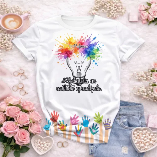 Arte pronta para camisa professora criativa lampada aquarela formato CDR CorelDraw com varias cores
