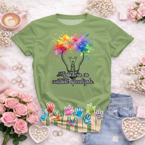 Arte pronta para camisa professora criativa lampada aquarela formato CDR CorelDraw com varias cores