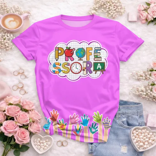 Arte pronta para camisa professora letras escolares maozinhas formato CDR CorelDraw com varias cores