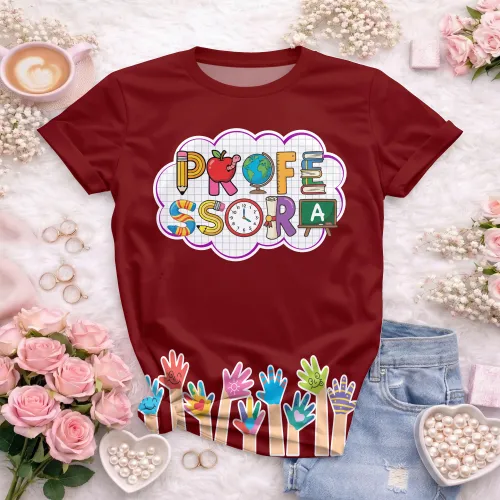 Arte pronta para camisa professora letras escolares maozinhas formato CDR CorelDraw com varias cores
