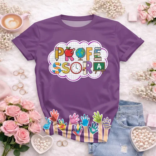 Arte pronta para camisa professora letras escolares maozinhas formato CDR CorelDraw com varias cores