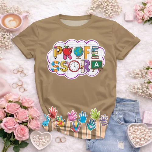 Arte pronta para camisa professora letras escolares maozinhas formato CDR CorelDraw com varias cores