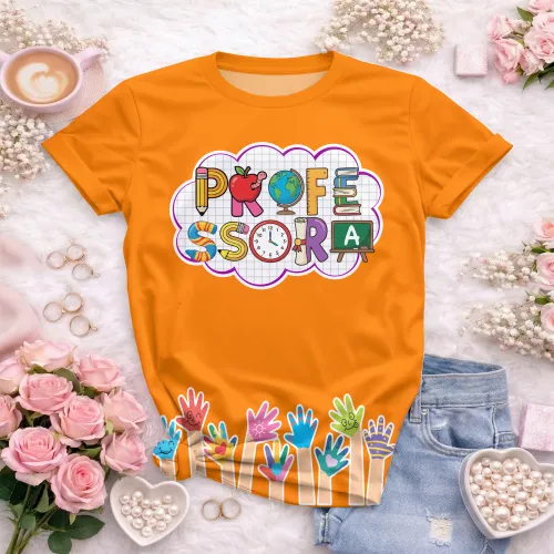 Arte pronta para camisa professora letras escolares maozinhas formato CDR CorelDraw com varias cores
