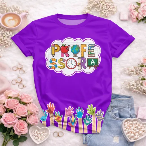 Arte pronta para camisa professora letras escolares maozinhas formato CDR CorelDraw com varias cores