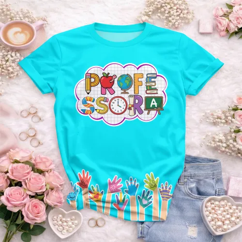 Arte pronta para camisa professora letras escolares maozinhas formato CDR CorelDraw com varias cores