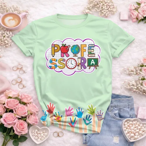 Arte pronta para camisa professora letras escolares maozinhas formato CDR CorelDraw com varias cores