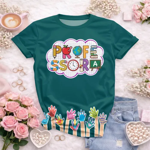Arte pronta para camisa professora letras escolares maozinhas formato CDR CorelDraw com varias cores