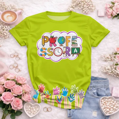 Arte pronta para camisa professora letras escolares maozinhas formato CDR CorelDraw com varias cores