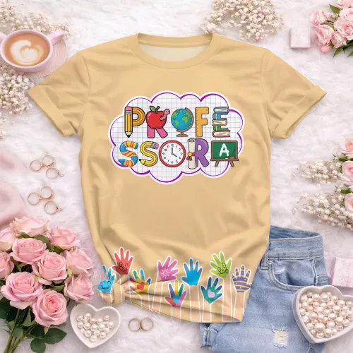 Arte pronta para camisa professora letras escolares maozinhas formato CDR CorelDraw com varias cores