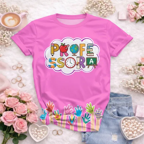 Arte pronta para camisa professora letras escolares maozinhas formato CDR CorelDraw com varias cores