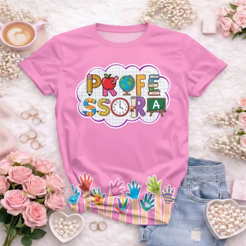 Arte pronta para camisa professora letras escolares maozinhas formato CDR CorelDraw com varias cores