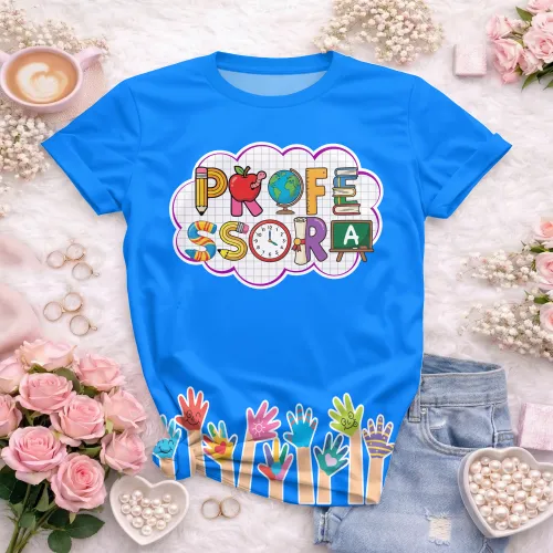 Arte pronta para camisa professora letras escolares maozinhas formato CDR CorelDraw com varias cores