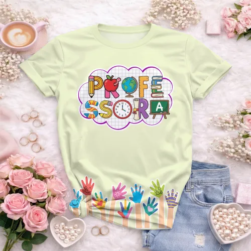 Arte pronta para camisa professora letras escolares maozinhas formato CDR CorelDraw com varias cores