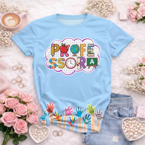 Arte pronta para camisa professora letras escolares maozinhas formato CDR CorelDraw com varias cores