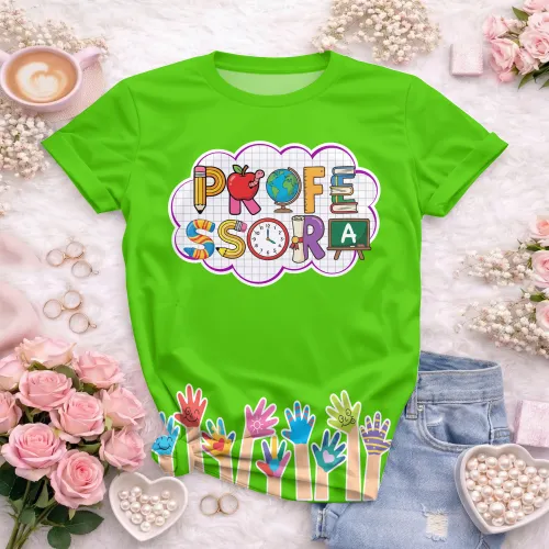 Arte pronta para camisa professora letras escolares maozinhas formato CDR CorelDraw com varias cores