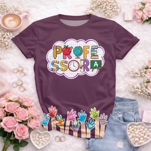 Arte pronta para camisa professora letras escolares maozinhas formato CDR CorelDraw com varias cores