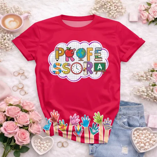 Arte pronta para camisa professora letras escolares maozinhas formato CDR CorelDraw com varias cores