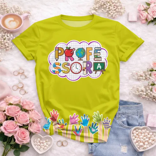 Arte pronta para camisa professora letras escolares maozinhas formato CDR CorelDraw com varias cores