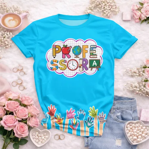 Arte pronta para camisa professora letras escolares maozinhas formato CDR CorelDraw com varias cores