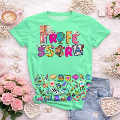 Arte pronta para camisa professora ludica letras coloridas formato CDR CorelDraw com varias cores
