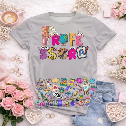 Arte pronta para camisa professora ludica letras coloridas formato CDR CorelDraw com varias cores