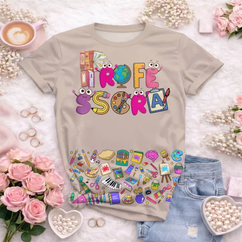 Arte pronta para camisa professora ludica letras coloridas formato CDR CorelDraw com varias cores