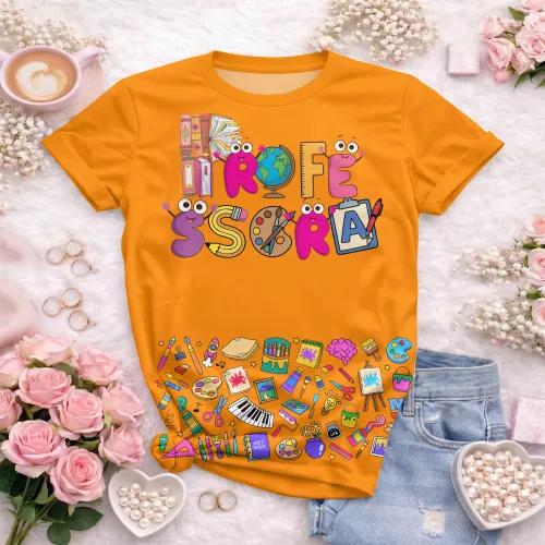 Arte pronta para camisa professora ludica letras coloridas formato CDR CorelDraw com varias cores