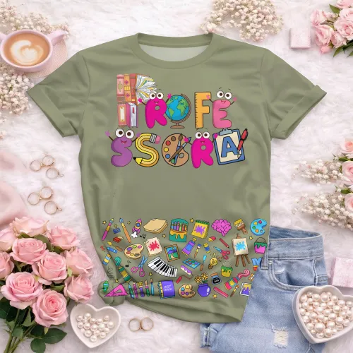 Arte pronta para camisa professora ludica letras coloridas formato CDR CorelDraw com varias cores